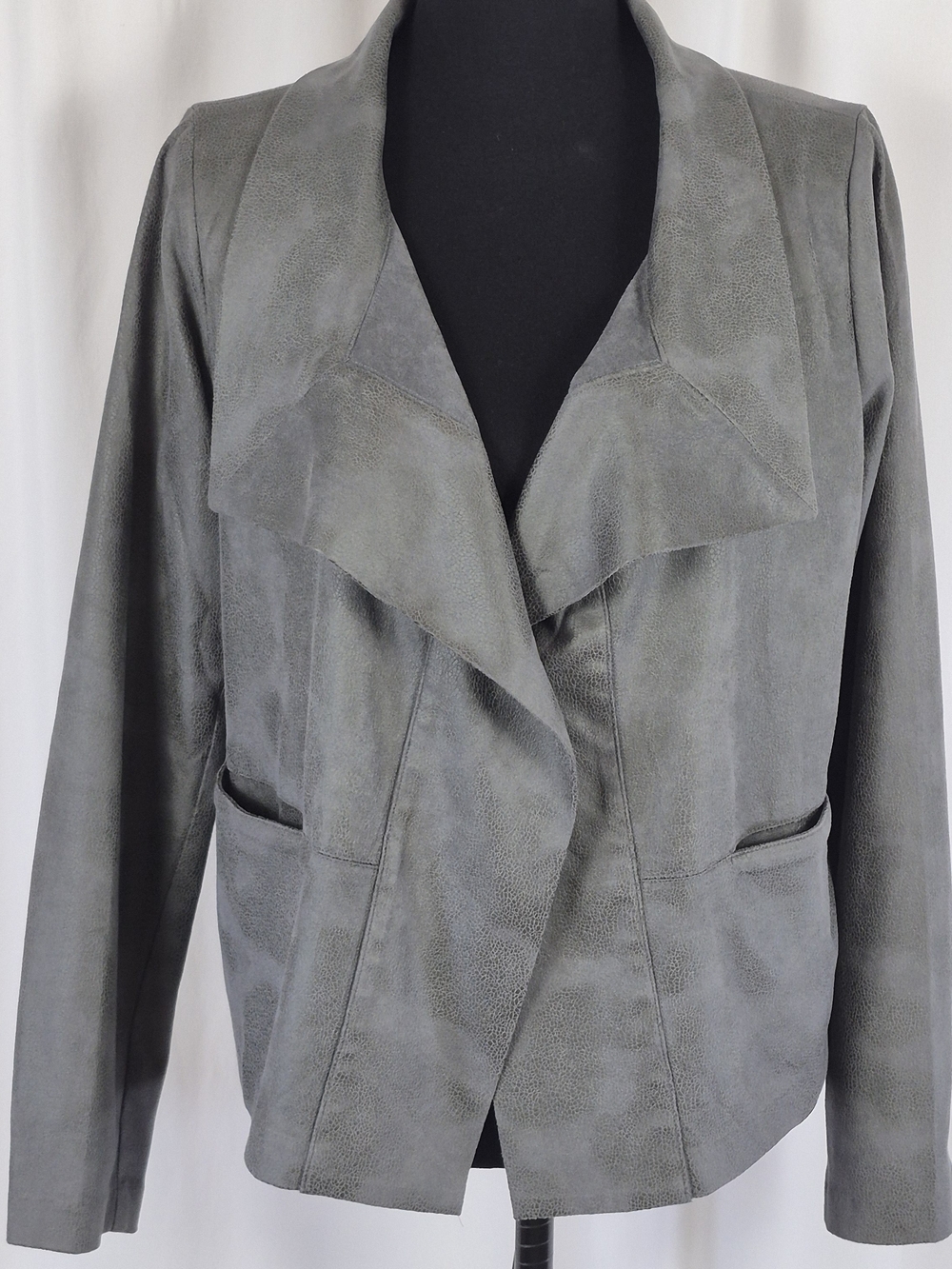 Ruti Gray Textured Faux Micro-Suede Draped Jacket w/ Waterfall Lapels - Size M/L